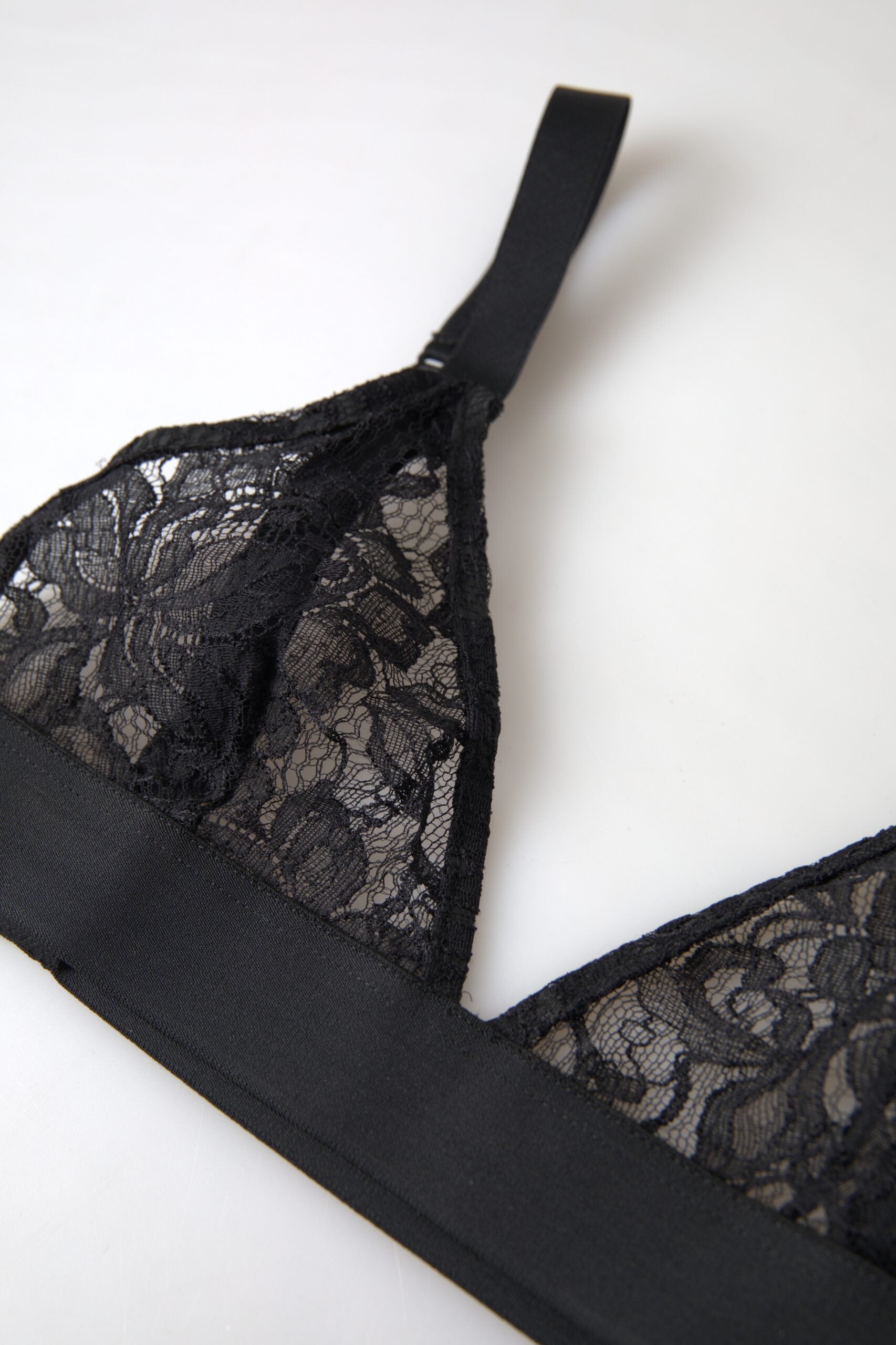 Dolce & Gabbana Schwarzer BH aus elastischer Spitze mit Blumenmuster aus Nylon