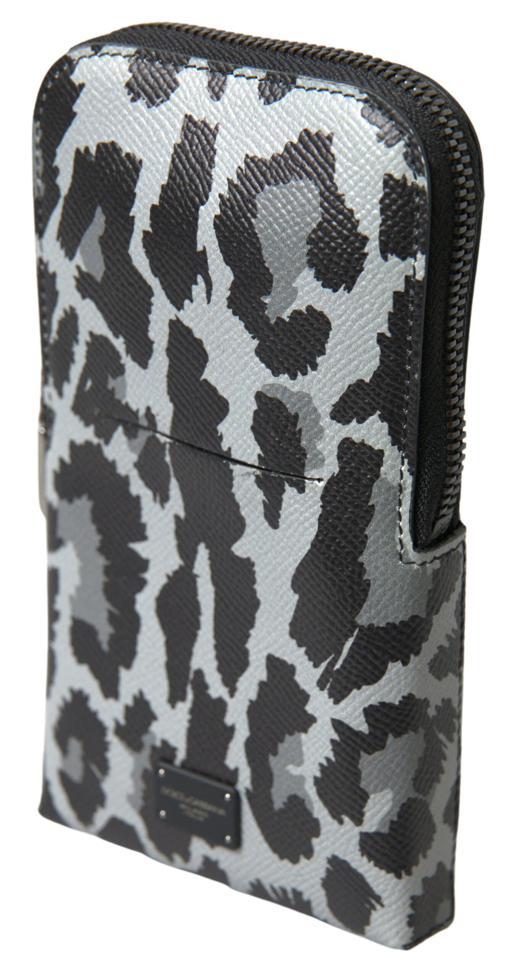 Dolce & Gabbana Graue Leopardenleder Herren-Umhängetasche Sling-Handytasche