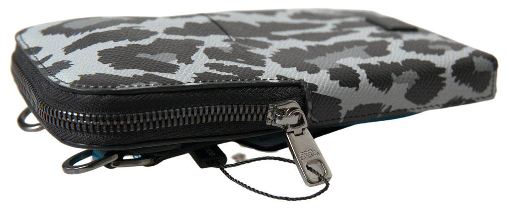 Dolce & Gabbana Graue Leopardenleder Herren-Umhängetasche Sling-Handytasche