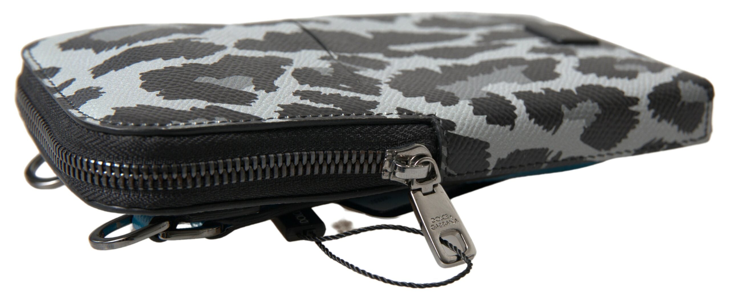 Dolce & Gabbana Graue Leopardenleder Herren-Umhängetasche Sling-Handytasche