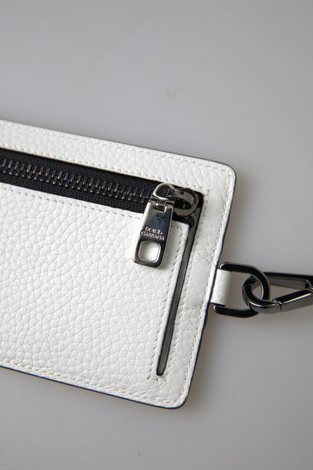 Dolce & Gabbana Weißes Leder Lanyard Logo Kartenhalter Männer Brieftasche