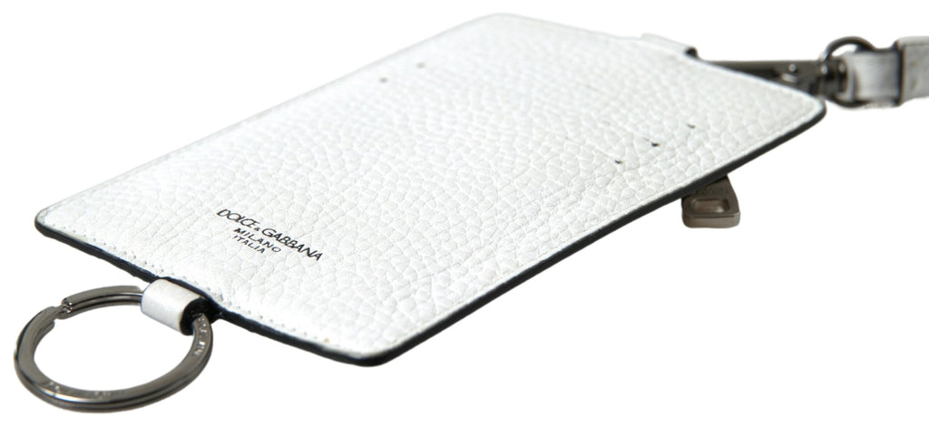 Dolce & Gabbana Weißes Leder Lanyard Logo Kartenhalter Männer Brieftasche