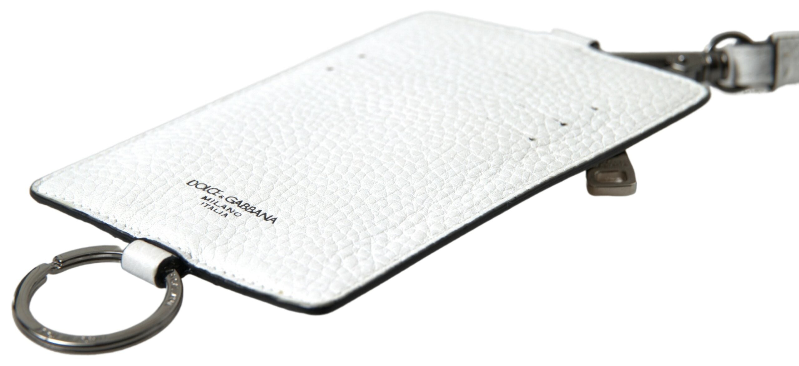 Dolce & Gabbana Weißes Leder Lanyard Logo Kartenhalter Männer Brieftasche