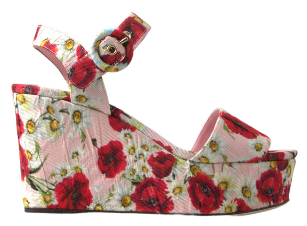 Dolce & Gabbana Mehrfarbige Wedges mit Blumendruck Florale Riemchensandalen