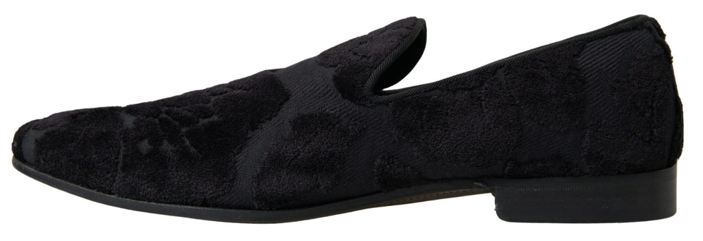 Dolce & Gabbana Schwarzer Brokat Loafers Formelle Schuhe