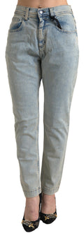 Dolce & Gabbana Blaue, gewaschene Baumwoll-Skinny-Jeans mit mittlerer Leibhöhe