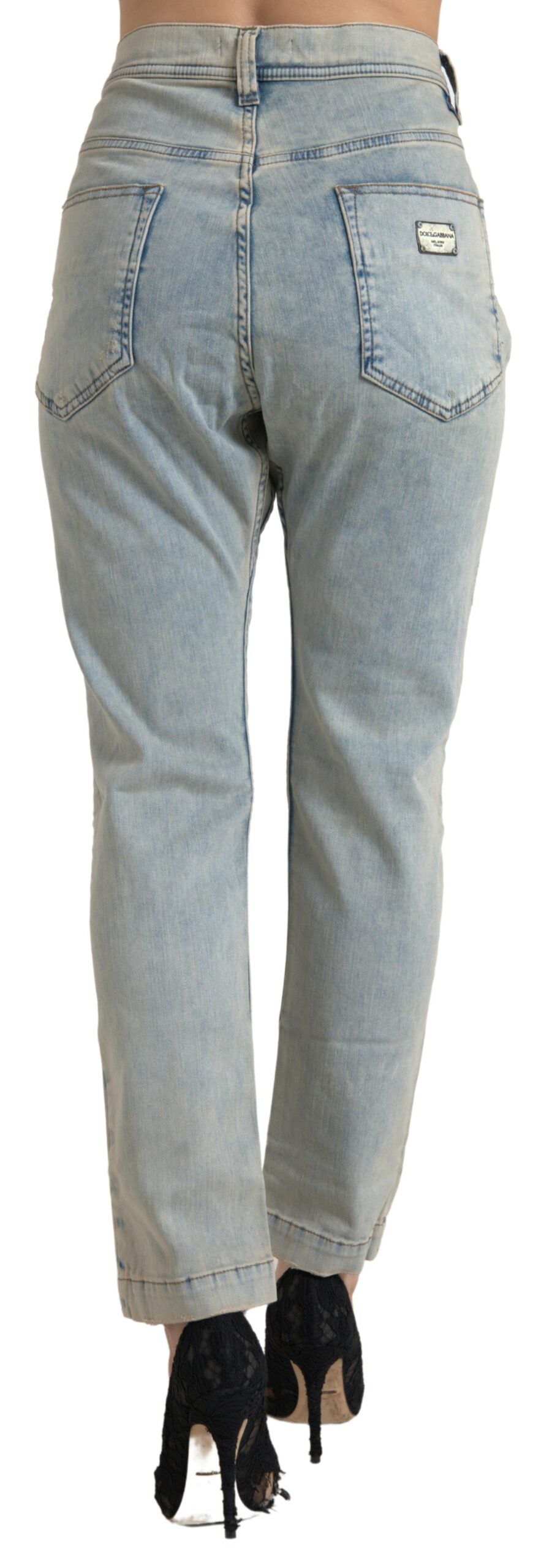 Dolce & Gabbana Blaue, gewaschene Baumwoll-Skinny-Jeans mit mittlerer Leibhöhe
