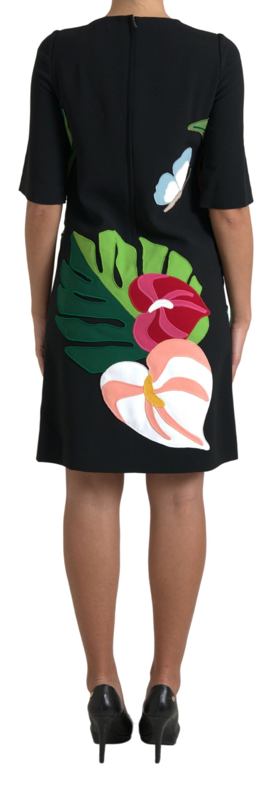 Dolce & Gabbana Schwarzes Tiger Dschungel Print Etuikleid aus Stretch