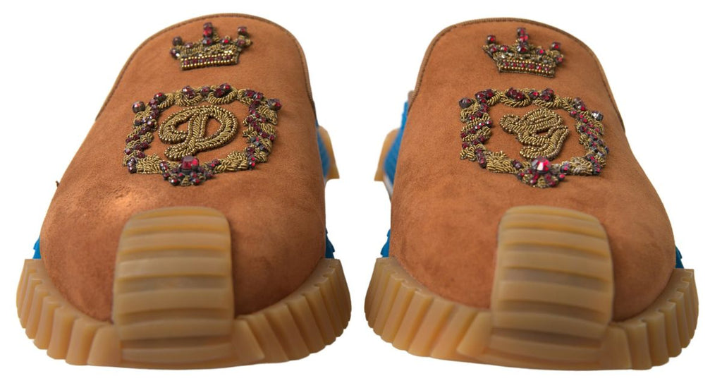 Dolce & Gabbana Braunes Wildleder Crown Logo NS1 Rutschen Sandalen