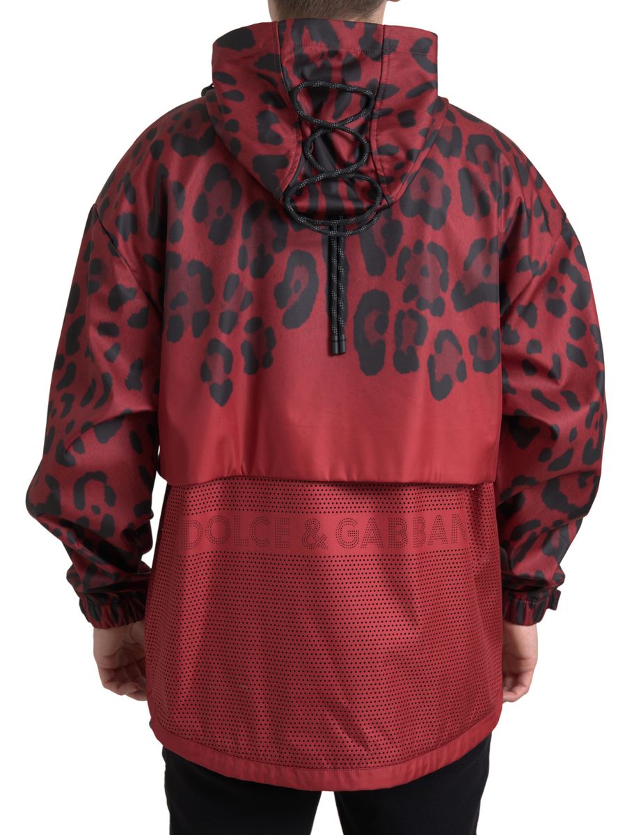 Dolce & Gabbana Rote Kapuzen-Regenjacke mit Leopardenmuster
