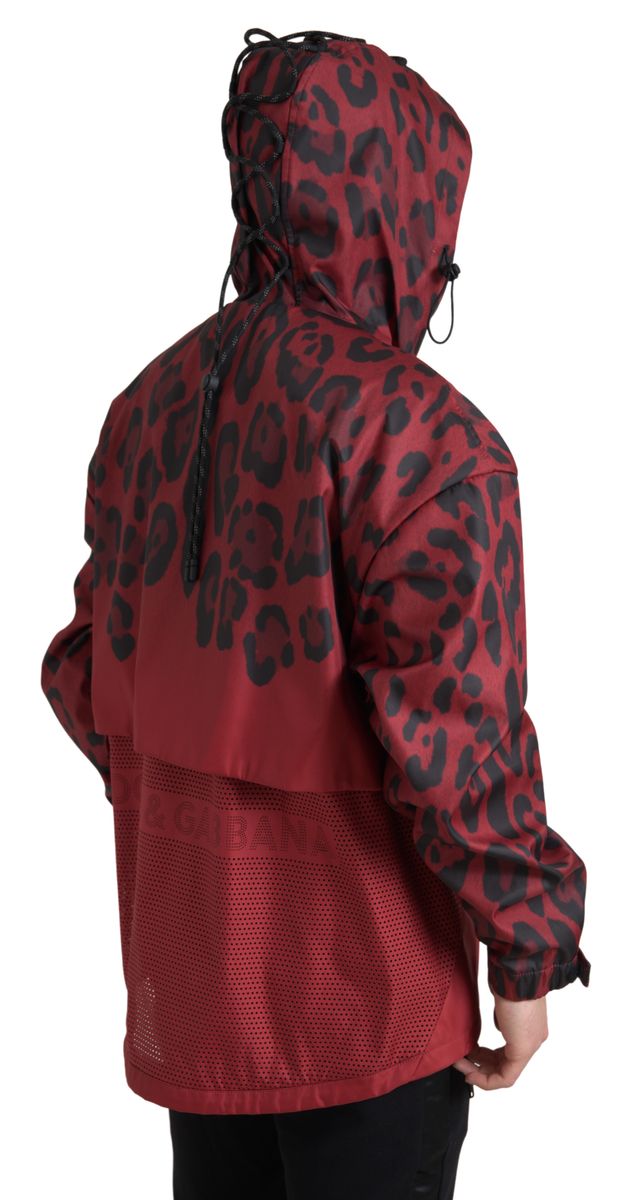 Dolce & Gabbana Rote Kapuzen-Regenjacke mit Leopardenmuster