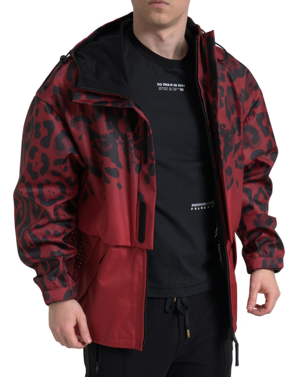Dolce & Gabbana Rote Kapuzen-Regenjacke mit Leopardenmuster