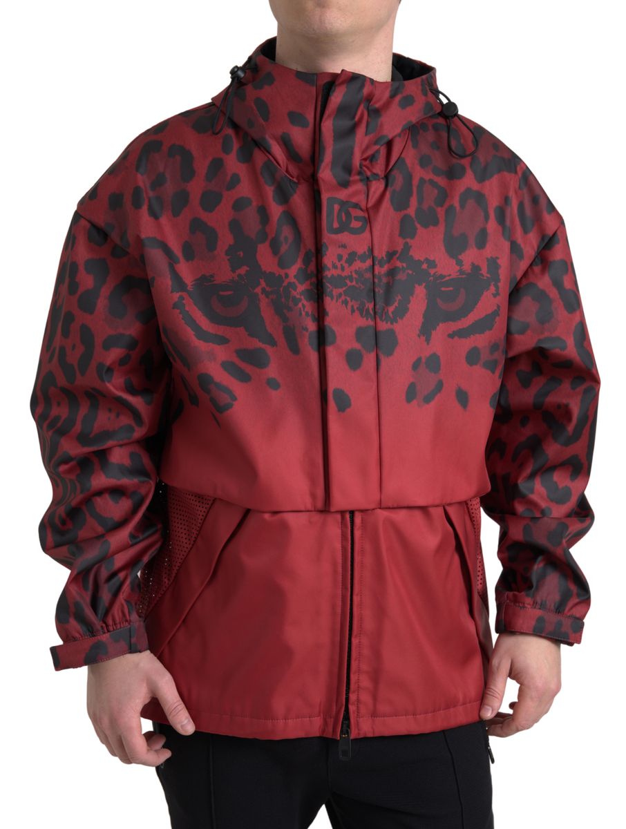 Dolce & Gabbana Roter Leopard Regenmantel mit Kapuze Jacke