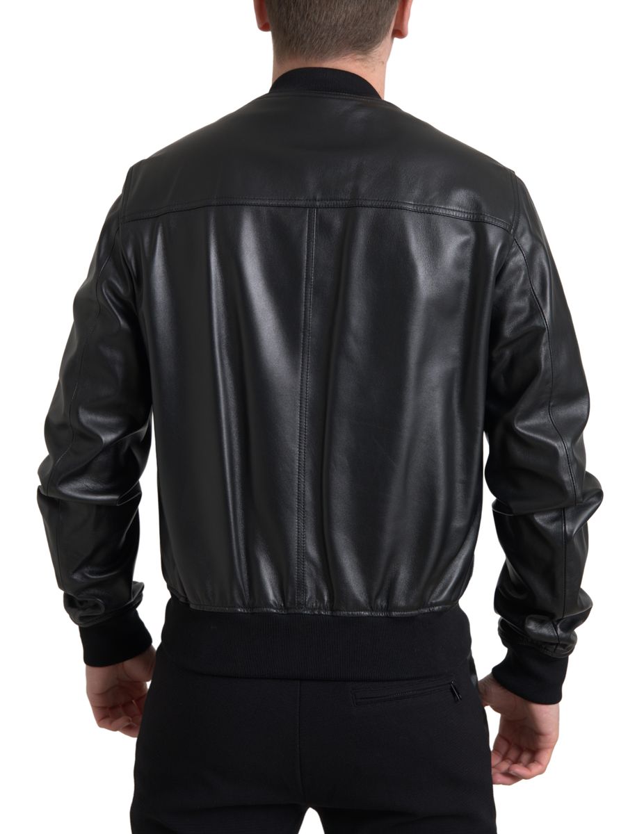 Dolce & Gabbana Schwarze Leder Bomberjacke mit Reißverschluss für Männer