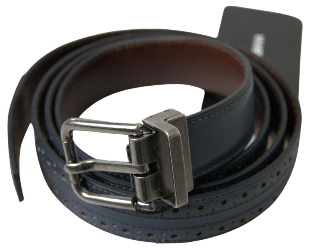 Dolce & Gabbana Blauer Ledergürtel mit perforierter Metallschnalle