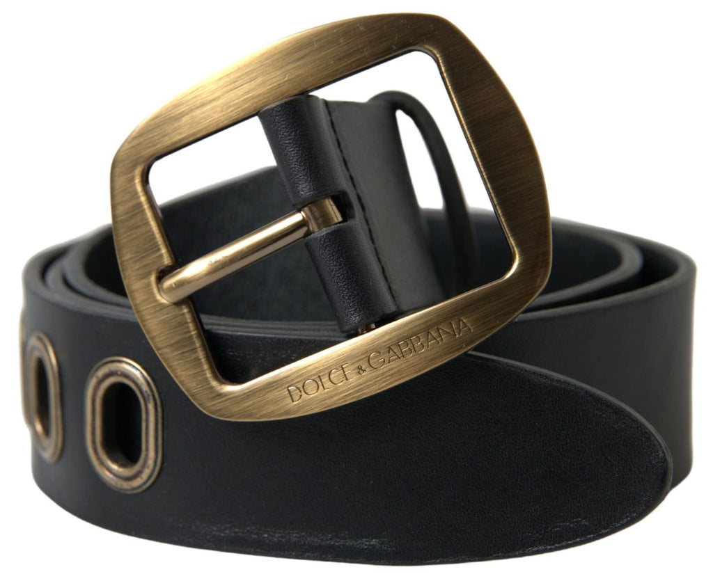 Dolce & Gabbana Schwarzes Leder Gold Metallschnalle Männer Gürtel
