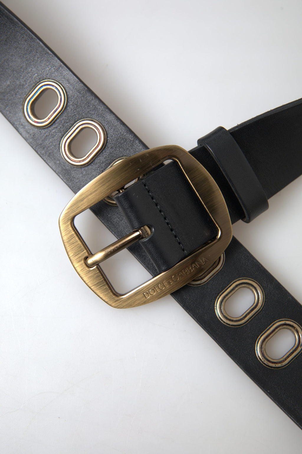 Dolce & Gabbana Schwarzes Leder Gold Metallschnalle Männer Gürtel