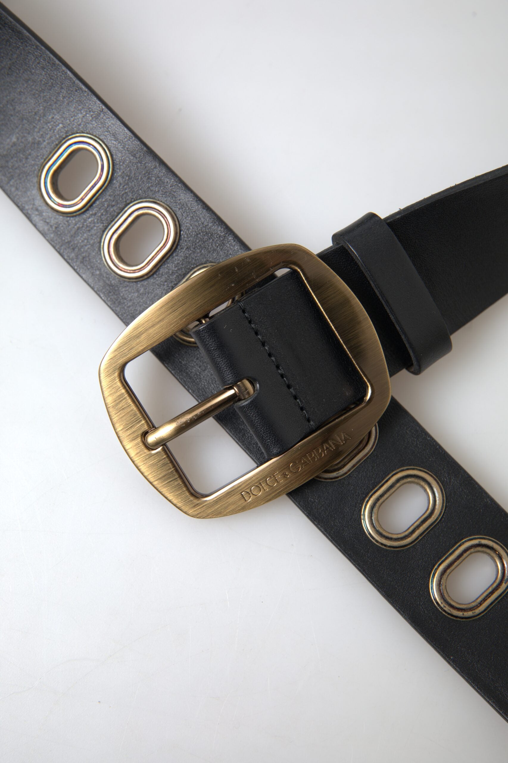 Dolce & Gabbana Schwarzes Leder Gold Metallschnalle Männer Gürtel