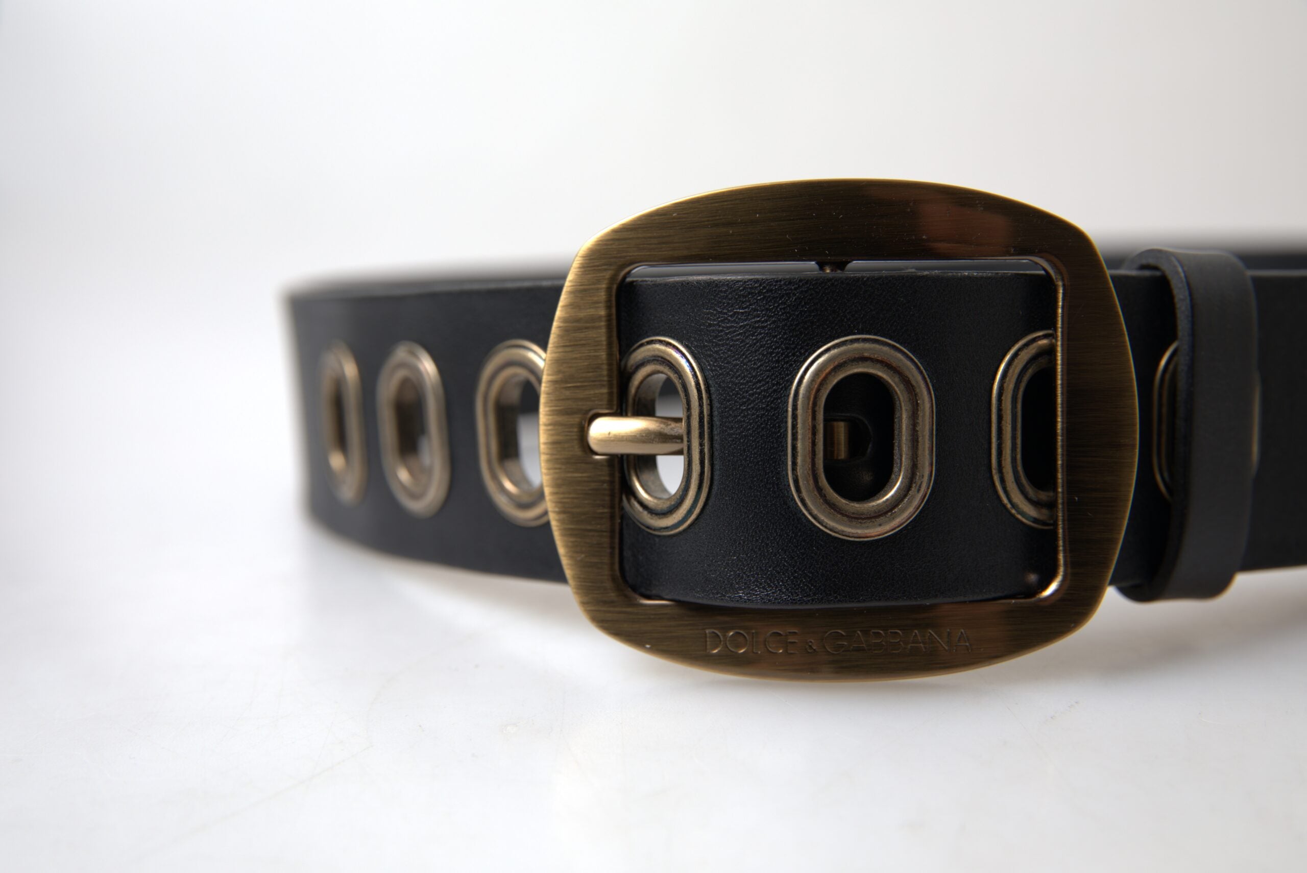 Dolce & Gabbana Schwarzes Leder Gold Metallschnalle Männer Gürtel