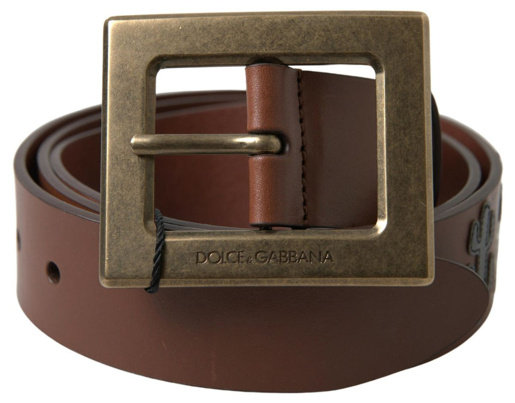 Dolce & Gabbana Braunes Leder #DGFAMLY Gürtel mit quadratischer Schnalle