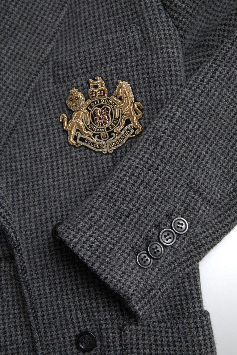 Dolce & Gabbana Grauer doppelreihiger Blazer mit Logostickerei