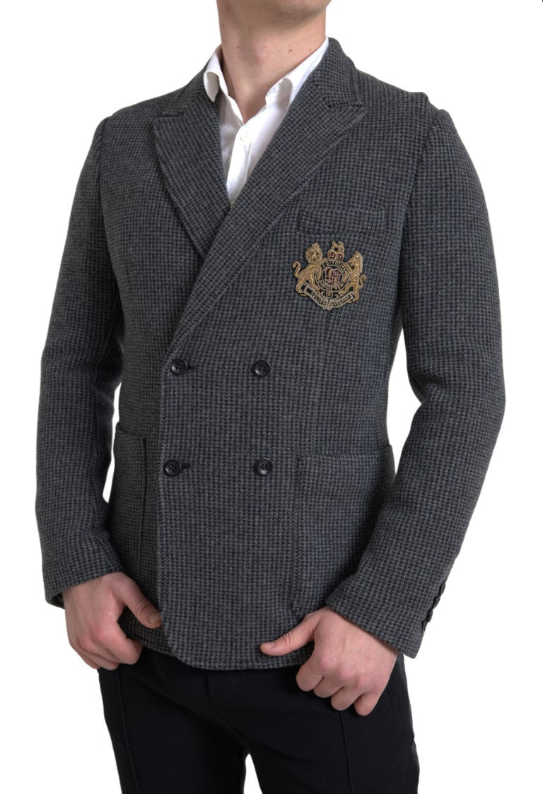 Dolce & Gabbana Grauer doppelreihiger Blazer mit Logostickerei