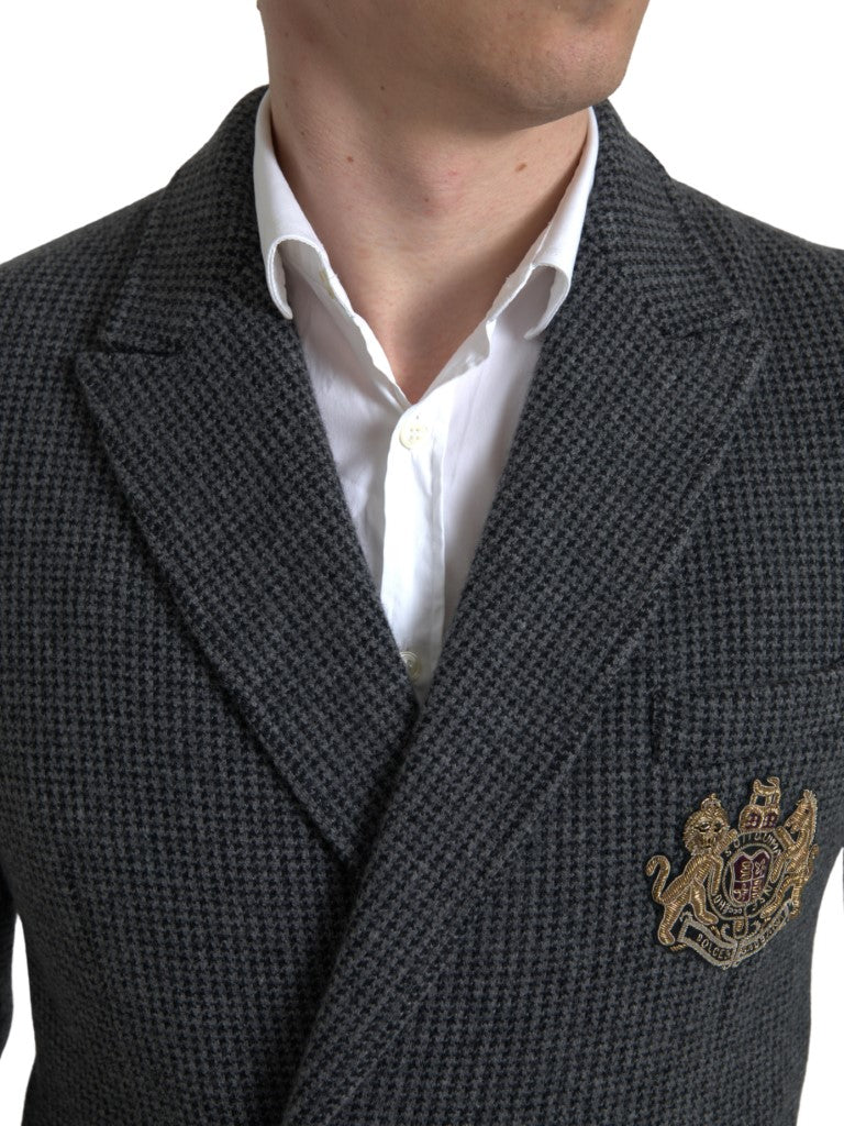 Dolce & Gabbana Grauer doppelreihiger Blazer mit Logostickerei