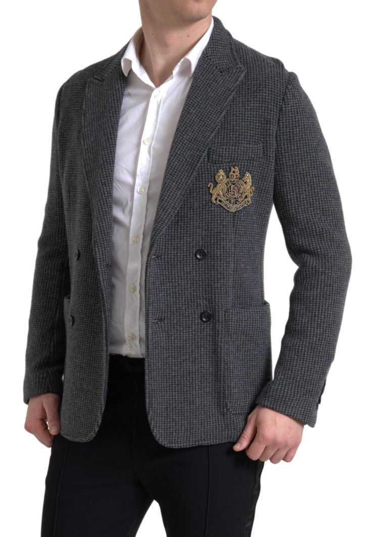 Dolce & Gabbana Grauer doppelreihiger Blazer mit Logostickerei