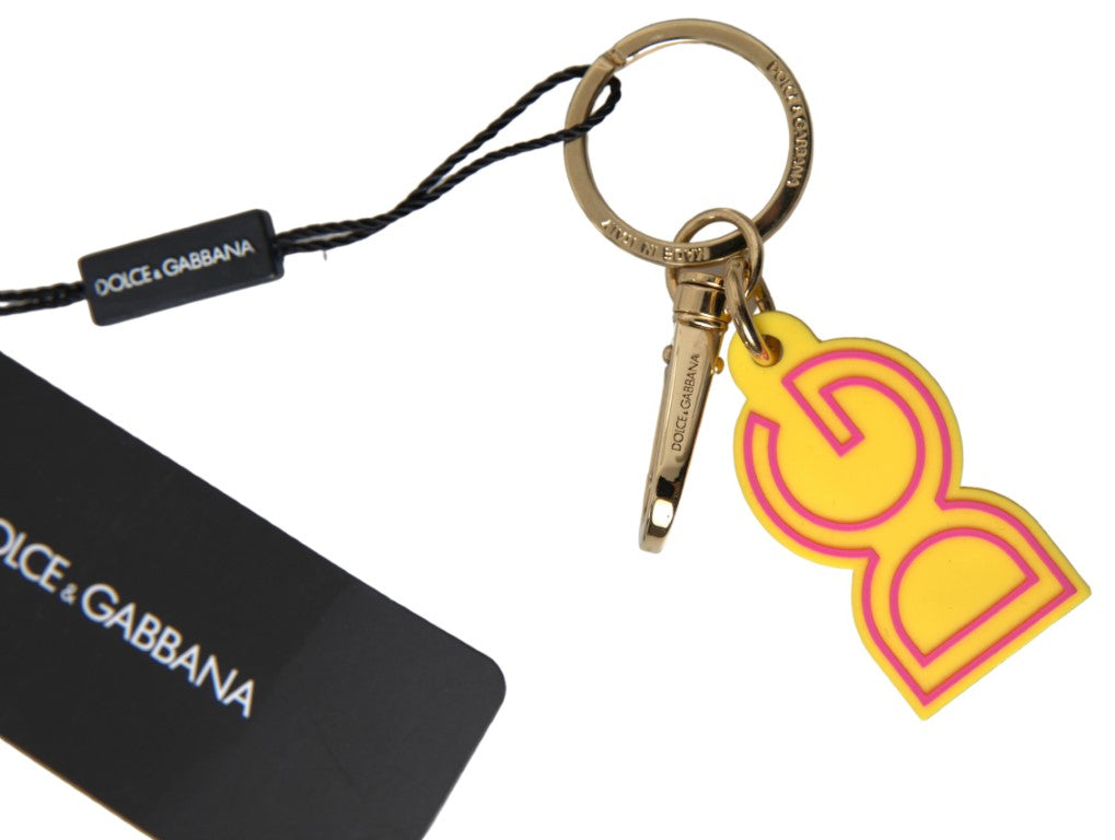 Dolce & Gabbana Gelber Gummi DG Logo Gold Messing Metall Schlüsselanhänger Schlüsselanhänger