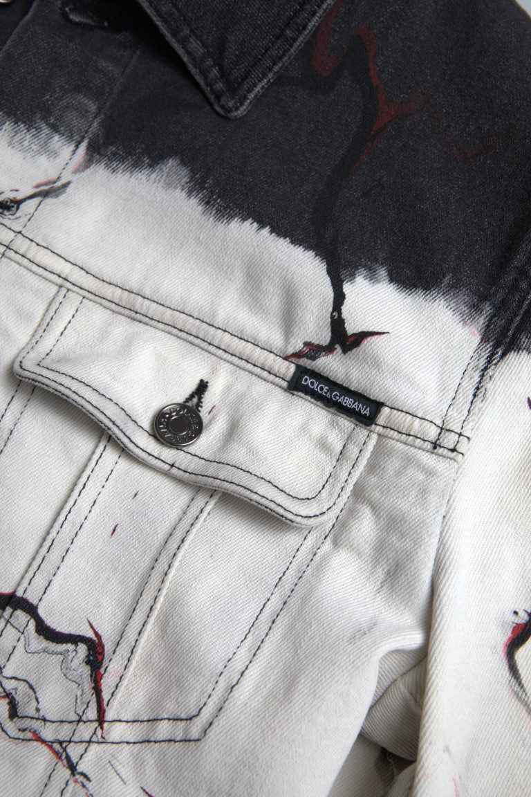 Dolce & Gabbana Mehrfarbige Denimjacke mit Kragen aus Baumwolle