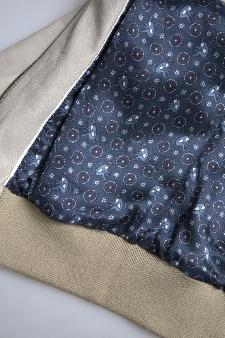 Dolce & Gabbana Cremefarbene Lederbomber-Blousonjacke mit durchgehendem Reißverschluss