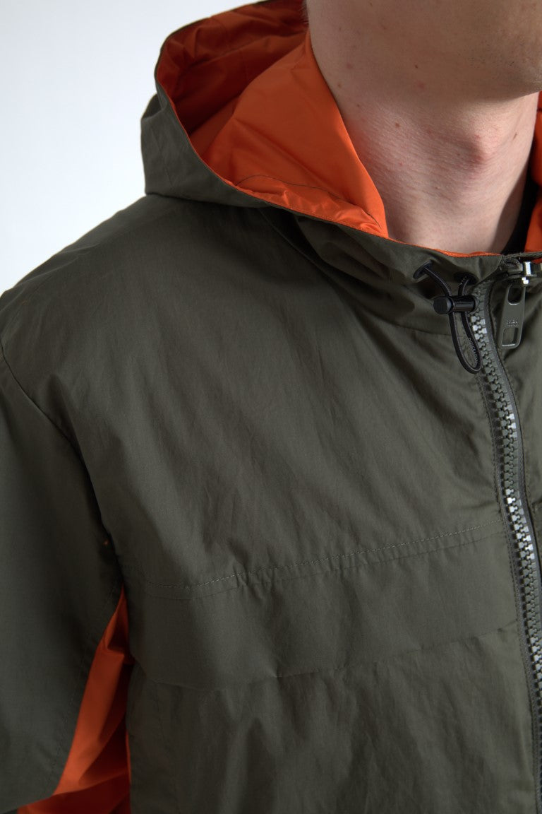 Dolce & Gabbana Grün-Orange Jacke mit Kapuze und durchgehendem Reißverschluss aus Baumwolle