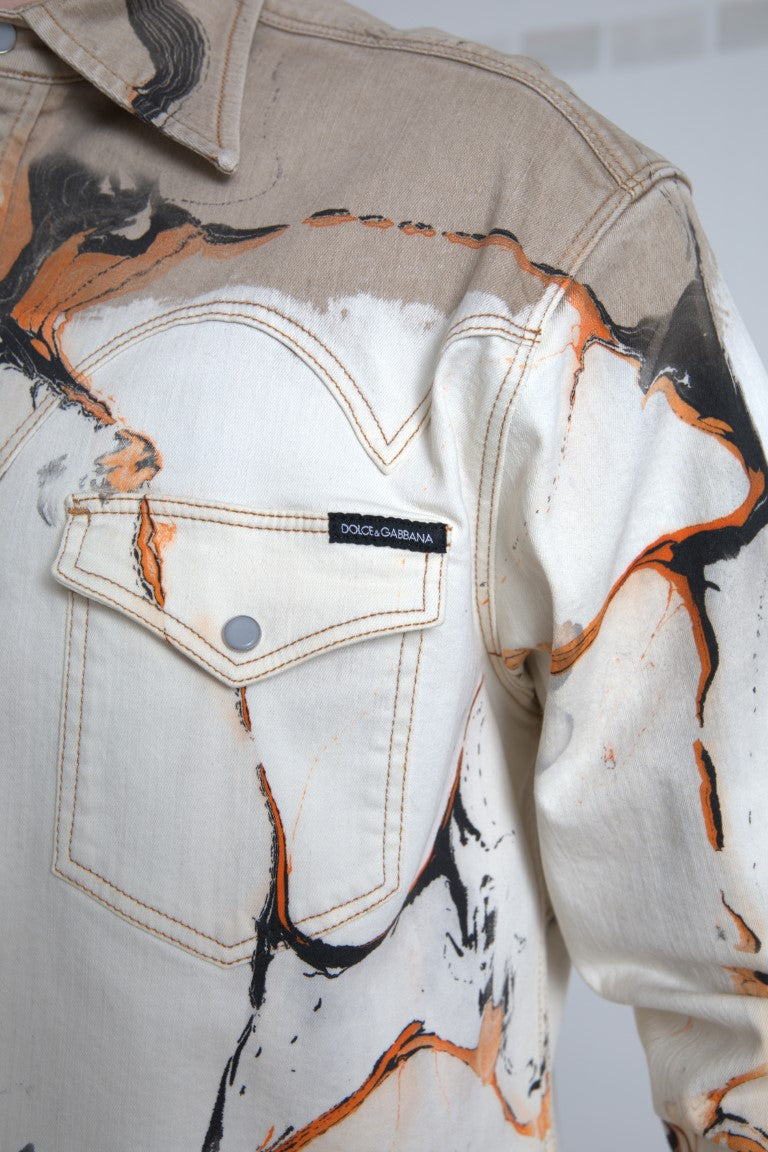 Dolce & Gabbana Mehrfarbiges Denimhemd mit Kragen aus Baumwolle