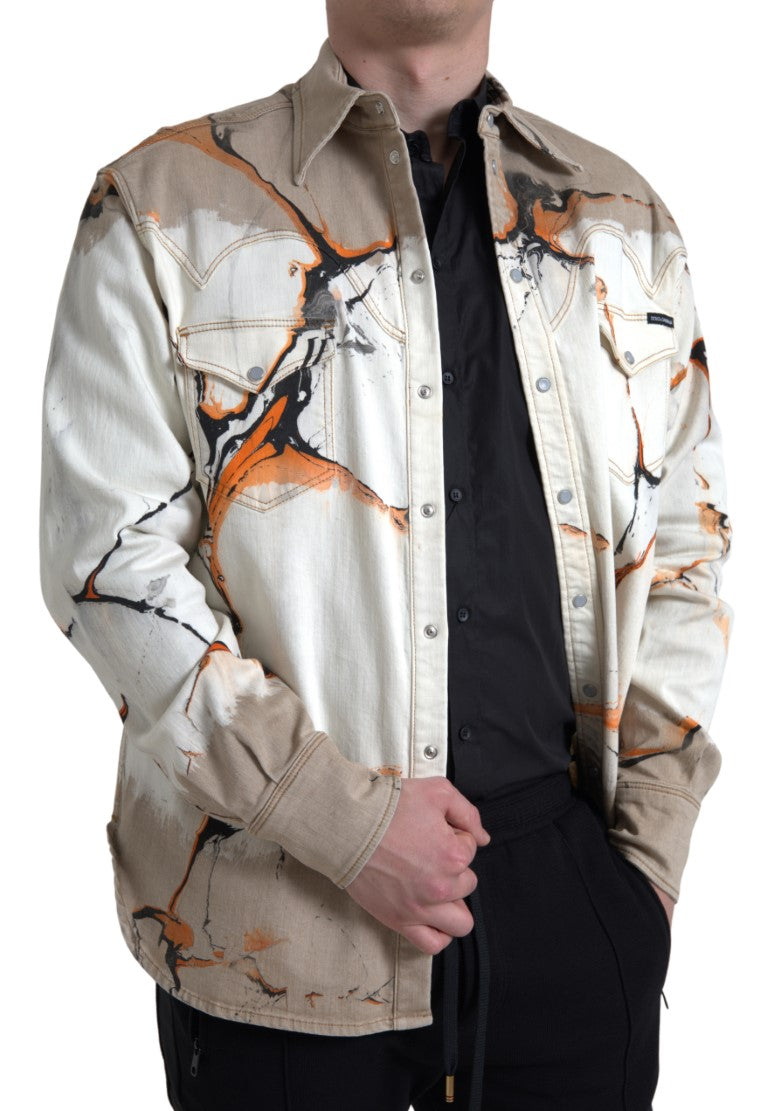 Dolce & Gabbana Mehrfarbiges Denimhemd mit Kragen aus Baumwolle