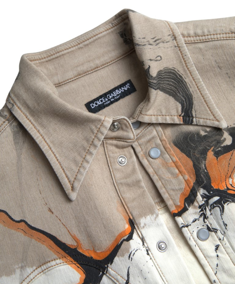 Dolce & Gabbana Mehrfarbiges Denimhemd mit Kragen aus Baumwolle