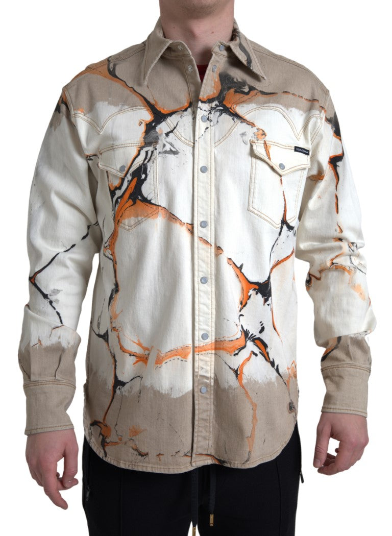 Dolce & Gabbana Mehrfarbiges Denimhemd mit Kragen aus Baumwolle