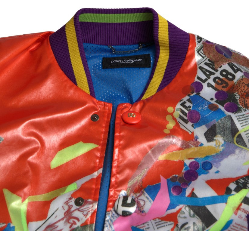 Dolce & Gabbana Orangefarbene Polyester-Blouson-Jacke mit Knöpfen