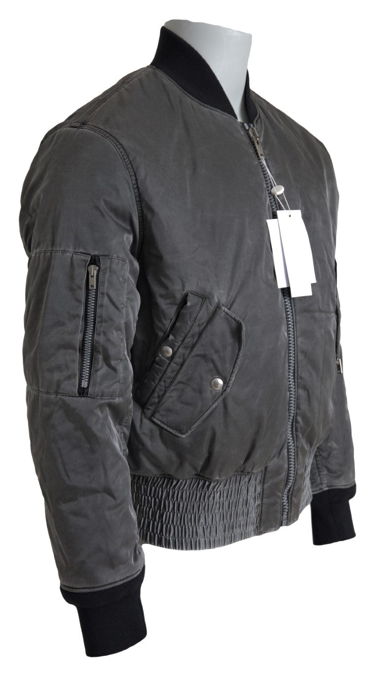 MM6 Maison Margiela Graue Bomberjacke mit Reißverschlusstasche Ärmel