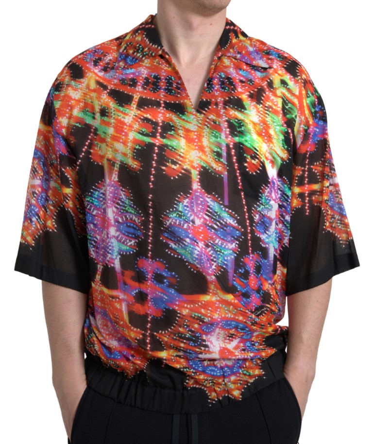 Dolce & Gabbana Multicolor Luminarie Print Herren Baumwollhemd