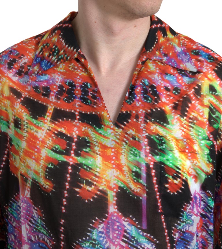 Dolce & Gabbana Multicolor Luminarie Print Herren Baumwollhemd