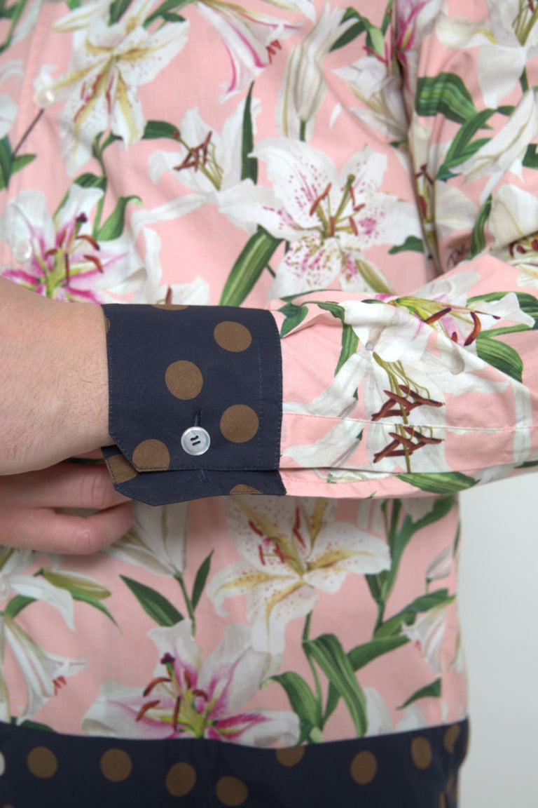 Dolce & Gabbana Baumwoll-Polka Dot Lily Print Hemd mit Kragen