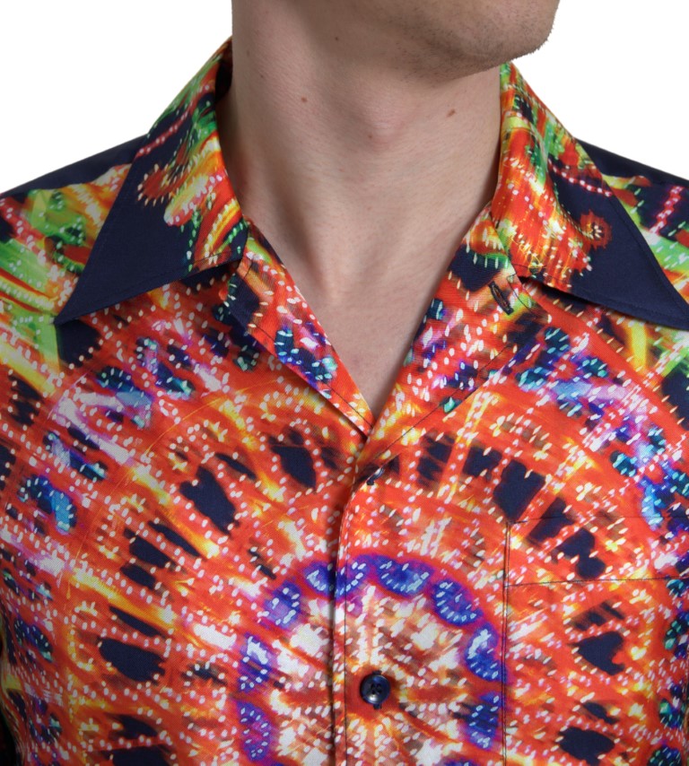 Dolce & Gabbana Multicolor Luminarie Print Herren Hemd Seide