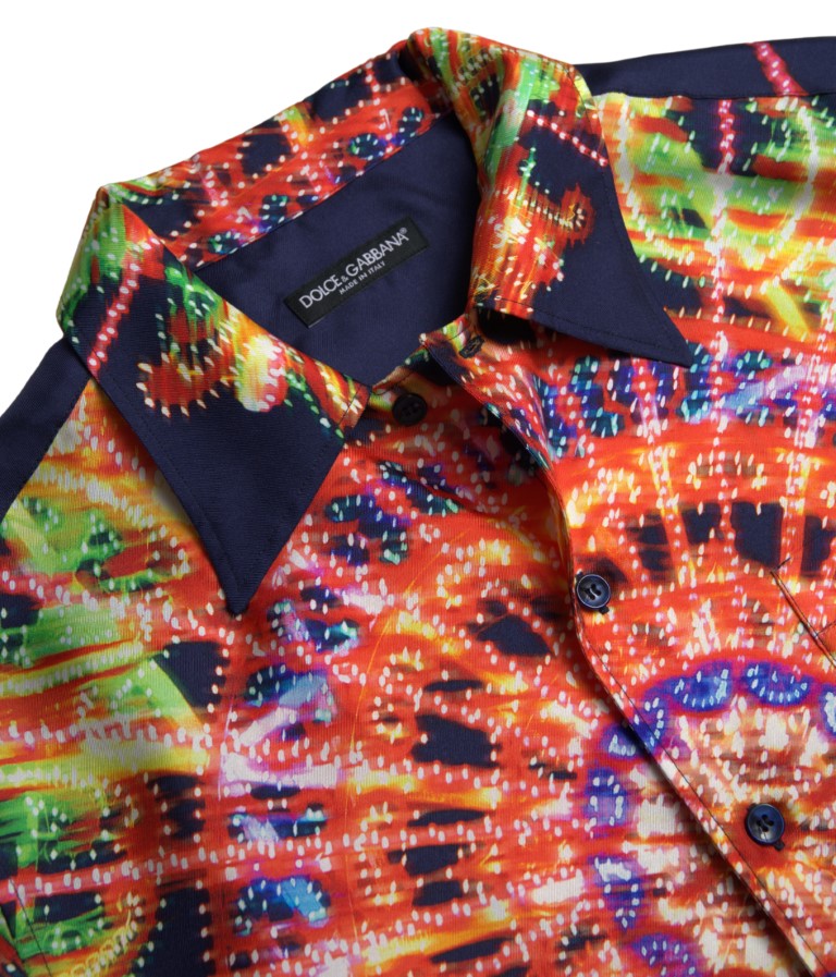 Dolce & Gabbana Multicolor Luminarie Print Herren Hemd Seide