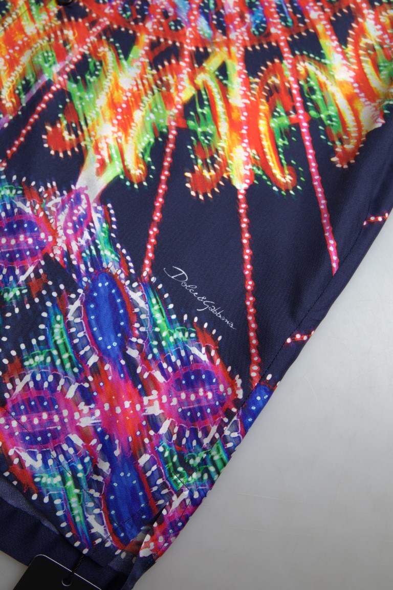 Dolce & Gabbana Multicolor Luminarie Print Herren Hemd Seide