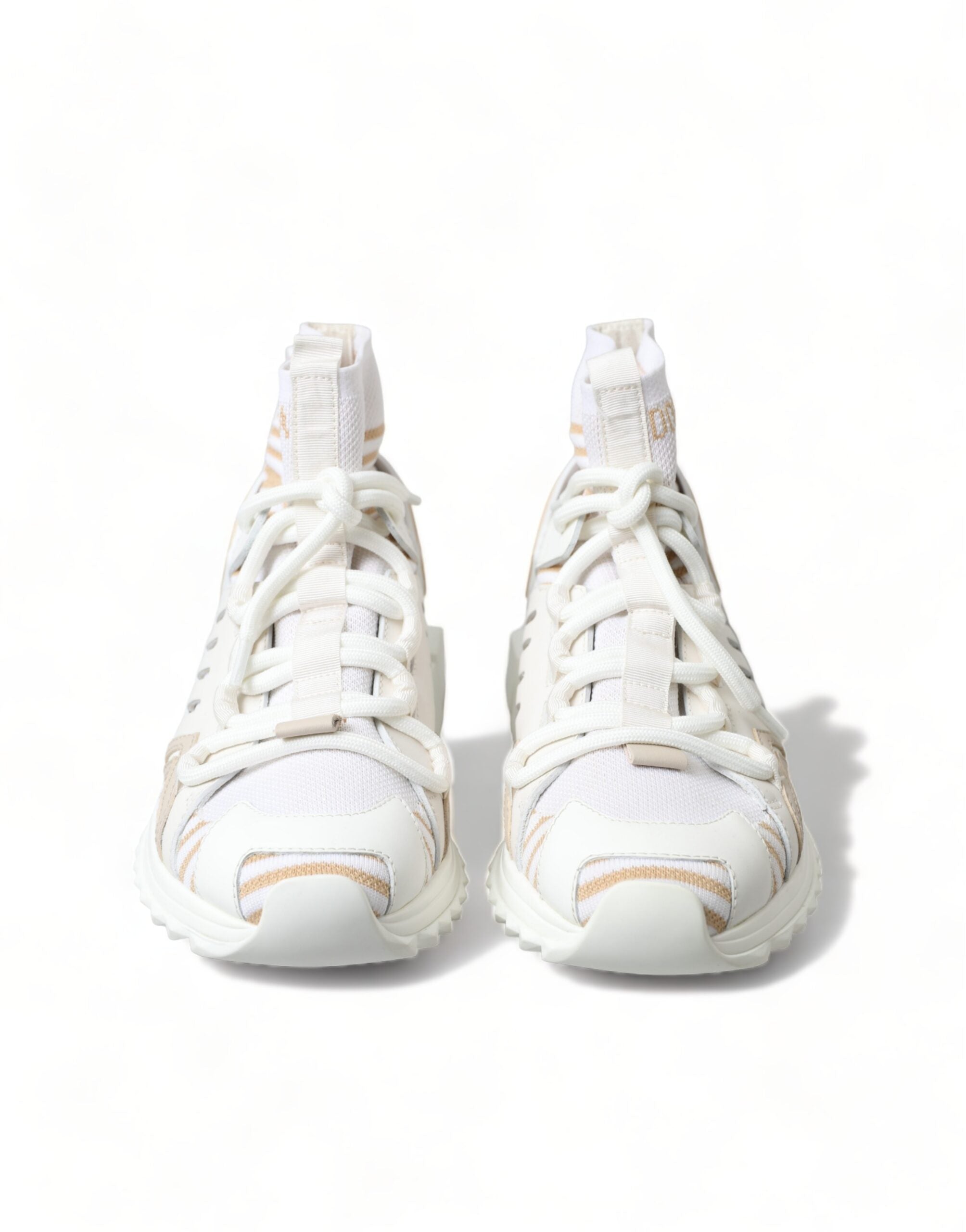 Dolce & Gabbana Weiß Beige Sorrento Socken Sneakers Schuhe
