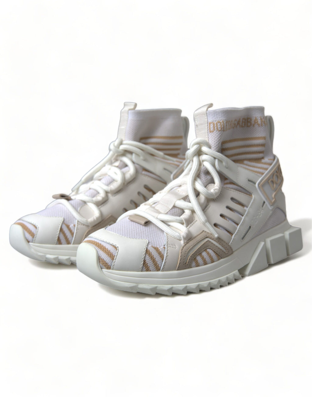 Dolce & Gabbana Weiße Beige Sorrento Socken-Sneaker