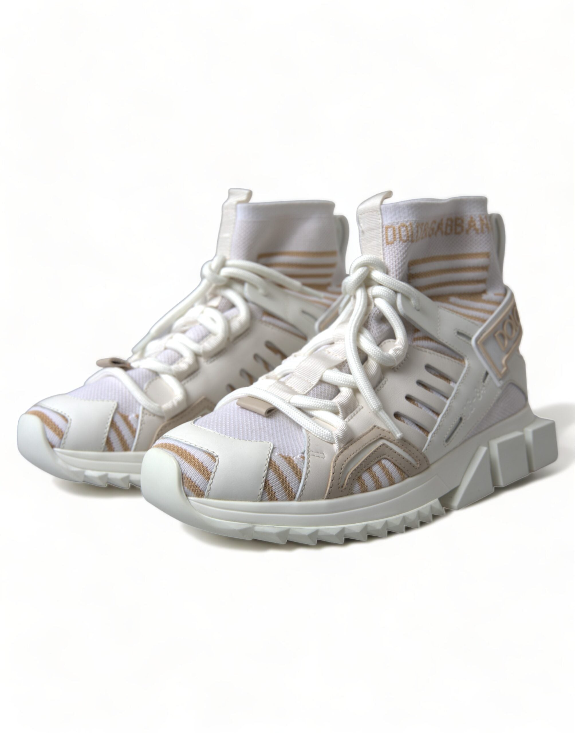 Dolce & Gabbana Weiße Beige Sorrento Socken-Sneaker