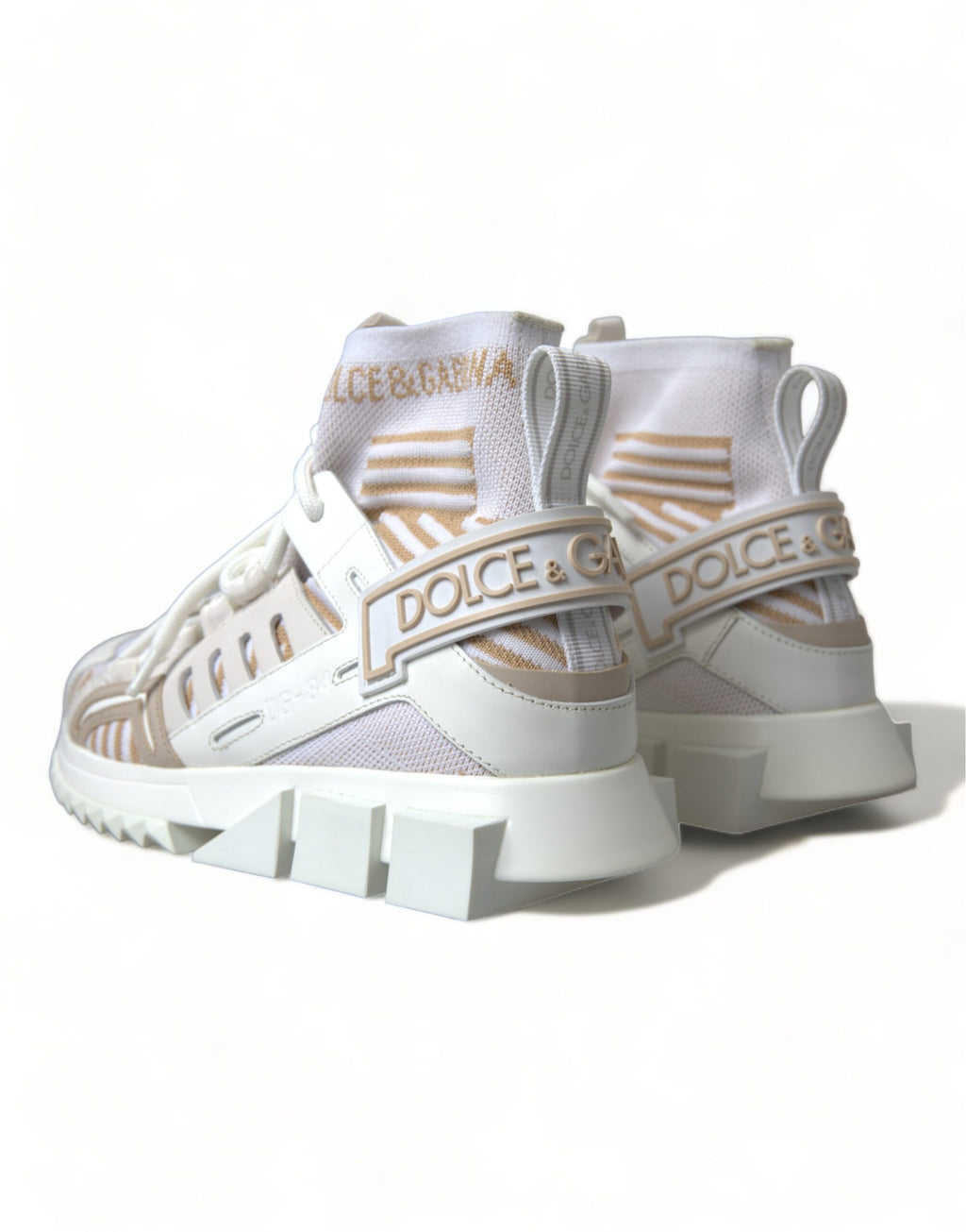 Dolce & Gabbana Weiße Beige Sorrento Socken-Sneaker