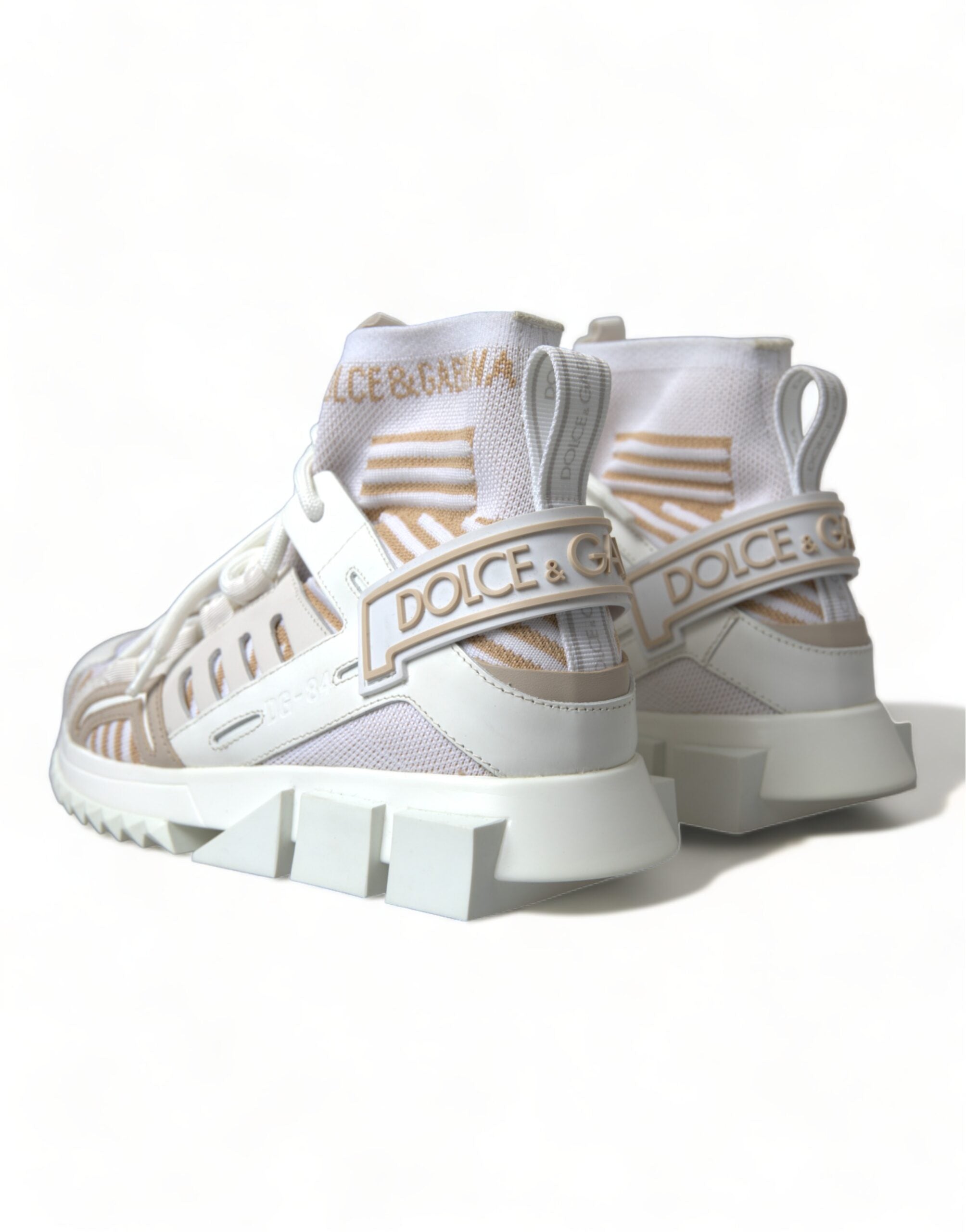 Dolce & Gabbana Weiße Beige Sorrento Socken-Sneaker