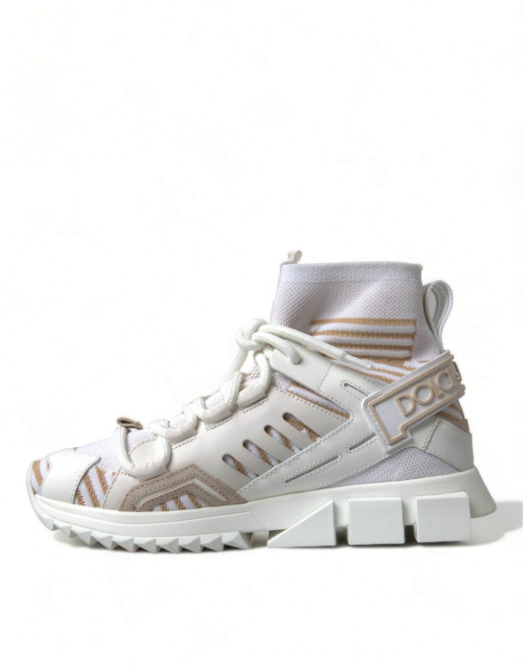 Dolce & Gabbana Weiße Beige Sorrento Socken-Sneaker
